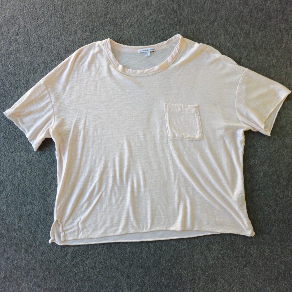 James Perse Pocket Tee Sz 2 Medium Pink Relaxed Slub Rolled Hem Softcore